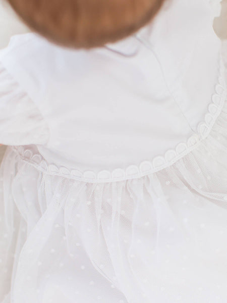 Baby Girls White Dotted Tulle Dress & RuffleButt Set: