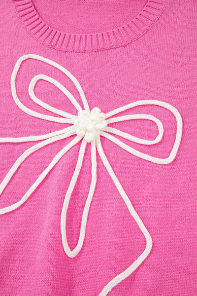 Ribbed Corded Flower Bow Knot Sweater