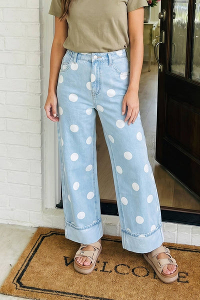 LAS-LIVE Polka Dot Barrel High Waist Jeans