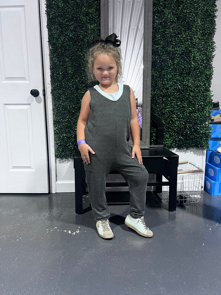 Embossed Rib Sleeveless Jumpsuit /Overall /Onesie: Charcoal