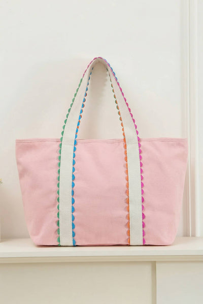 LAS Colorful Ricrac Detail Canvas Tote Bag: Large / White / One Size