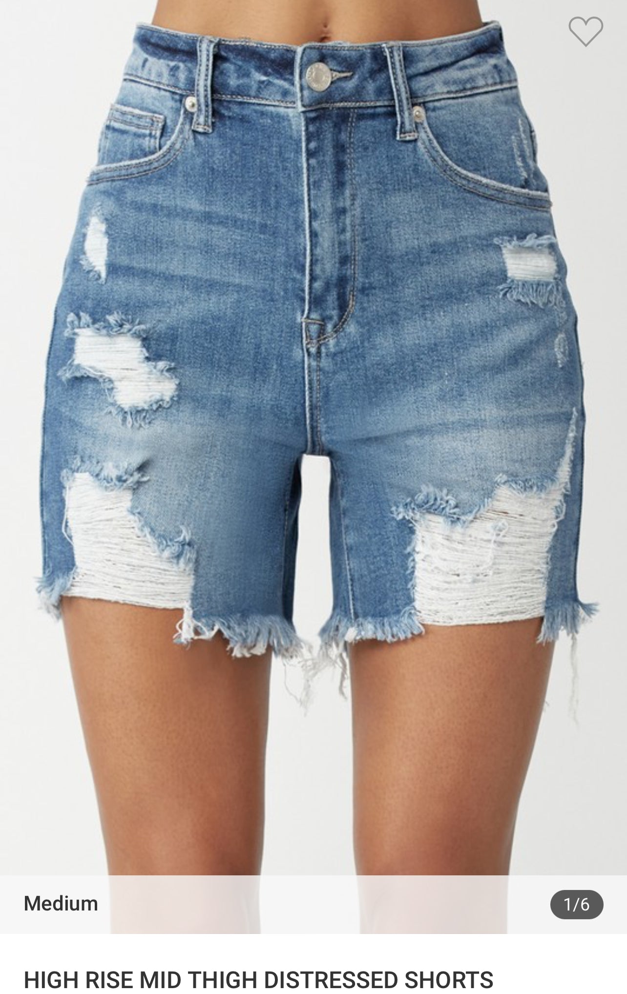 High rise mid thigh distressed shorts