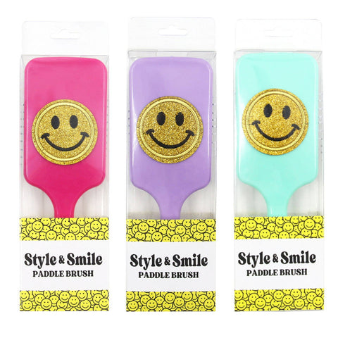 Varsity Glitter Smiley Face Large Bright Paddle Hair Brush