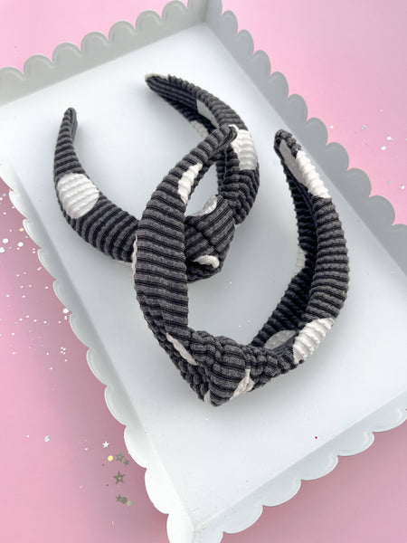 Black Dot Ribbed Knotted Headband