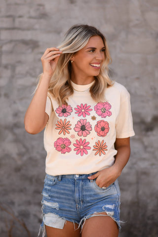 Pink Flowers Tee: Ivory