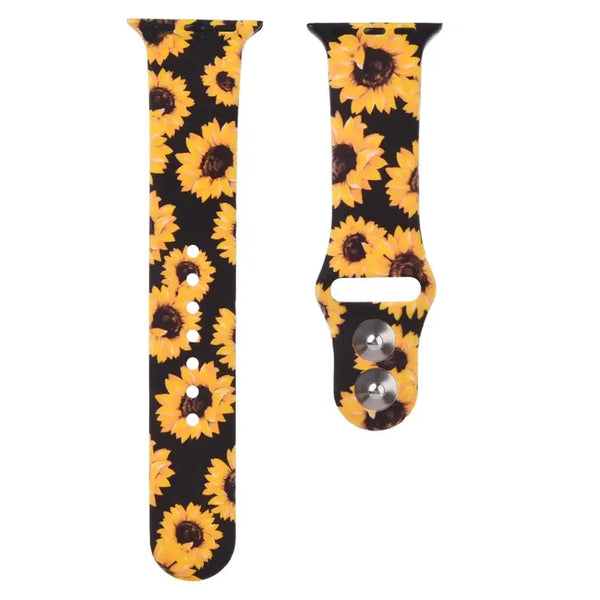 Printed Apple Watch Silicone Band Flowers Pineapple Turtles: Flamingo / 38/40/41mm
