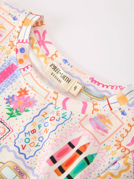 Back to School Print Girl Short Set Scallop Hem: