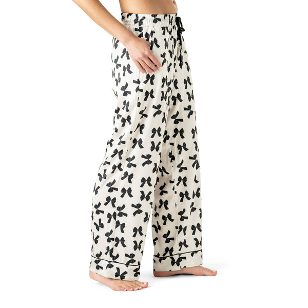 Hello Mello Bow So Lovely Satin Pajama Pant Open Stock: Bow So Lovely