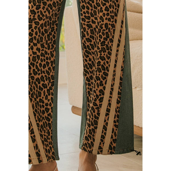 WASHED LEOPARD DENIM MIX AND MATCH JOGGER PANTS: LEOPARD/DENIM