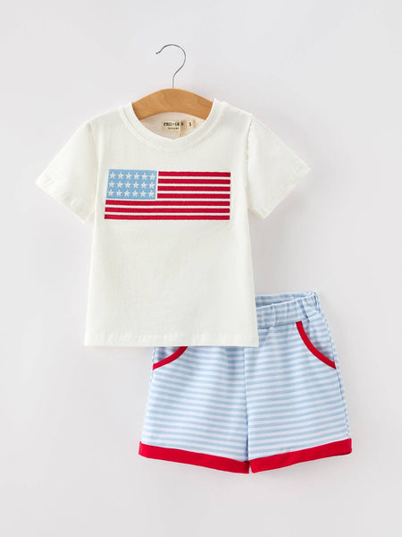 4th of July Flag Applique Boy Top and Shorts Set: 2