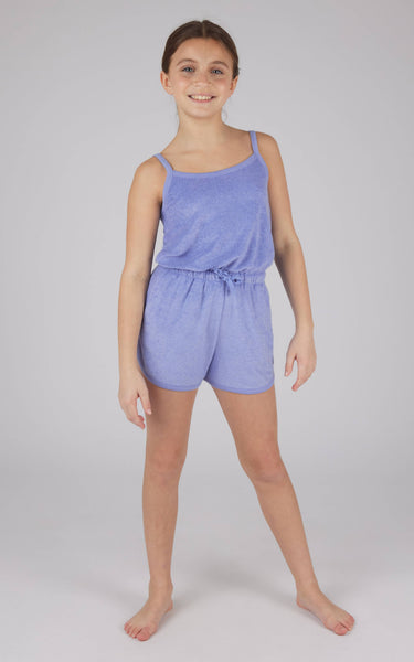 Girls Towel Terry Tie Waist Romper w Side Pockets: Ceramic