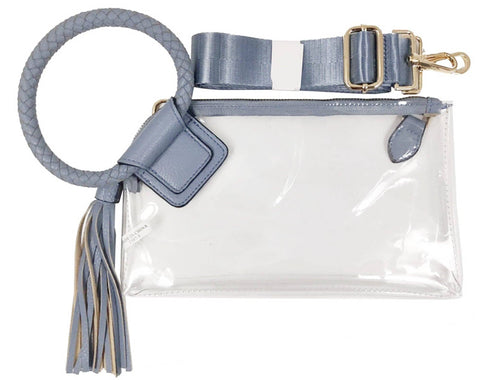 AD205T See Through Clear Cuff Handle Tassel Wrislet Clutch: Carolina Blue