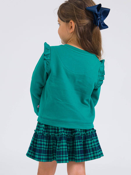 Girls Emerald Green Knit Flutter Sweatshirt