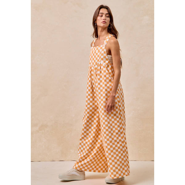 GAMEDAY THEME PLAID PRINTED OVERALL WITH PLEATS: RED / S