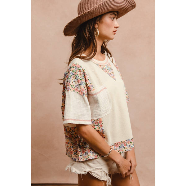 THERMAL AND GAUZE WITH FLORAL MIX AND MATCH TOP: IVORY
