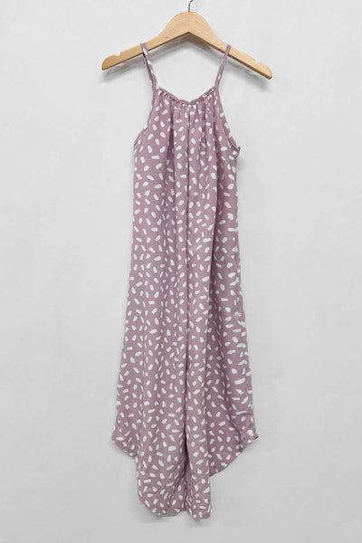 Asymmetrical Hem Animal Pattern Jumpsuit /Overall: Lavender