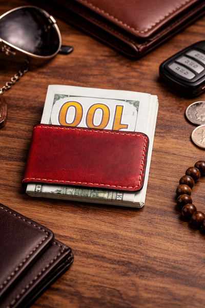 Genuine Full-Grain Leather Money Clip wallet: Dark Brown