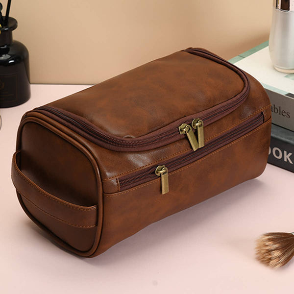 RETRO TRAVEL LEATHER COSMETIC COFFEE