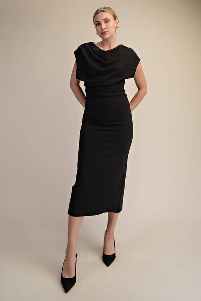 Long Draped Dress: Black