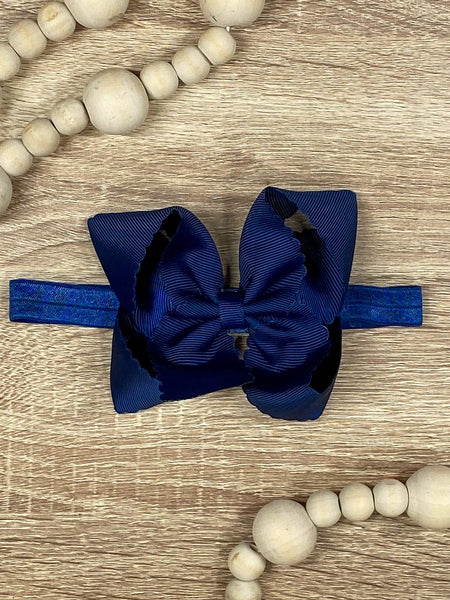 Classic Scalloped Bow - Headband - 4.5": Hot Pink