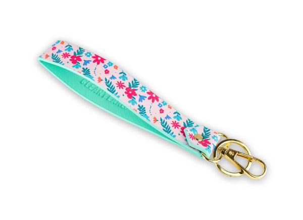 Keychain Wristlet Strap Blush Rainbow Flowers