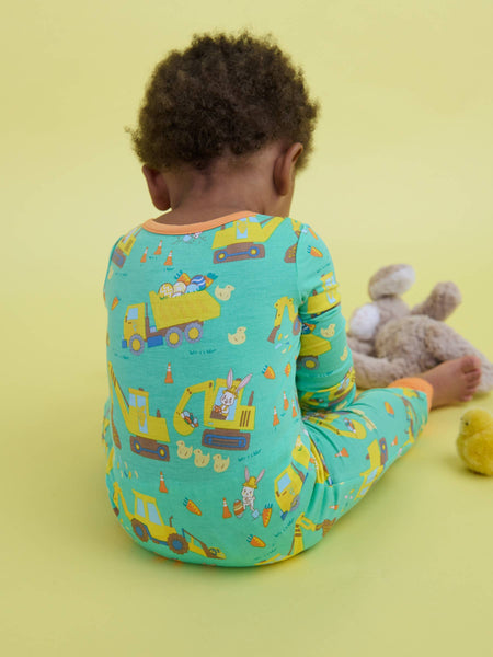 SoftSnooze™ Baby Bamboo Viscose Bunny Builders Convertible One Piece Footie Pajama: Green