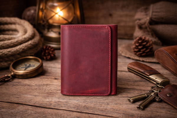 Leather Wallet for Men Handcrafted Distressed Trifold Wallet: Rustic Brown