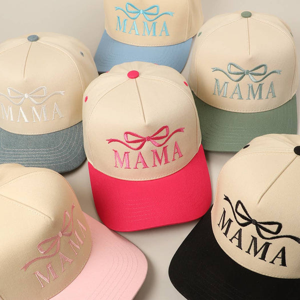 MAMA Ribbon Embroidered Two-Tone Trucker Hat: Black