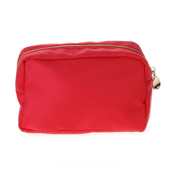 HM1012 Round Zippered Nylon Cosmetic Pouch Bag: Neon Pink