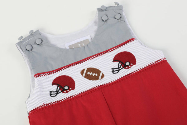 Red and Gray Football Smocked Overalls: