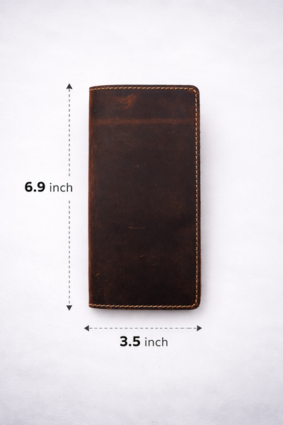Genuine Leather Long Wallet Long Leather Bifold Wallet: Light Brown