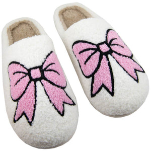 Light Pink Bows Coquette Women's Slippers: White