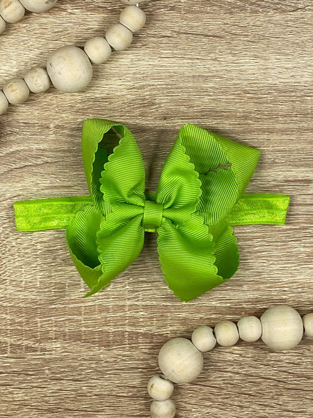 Classic Scalloped Bow - Headband - 4.5": Mint