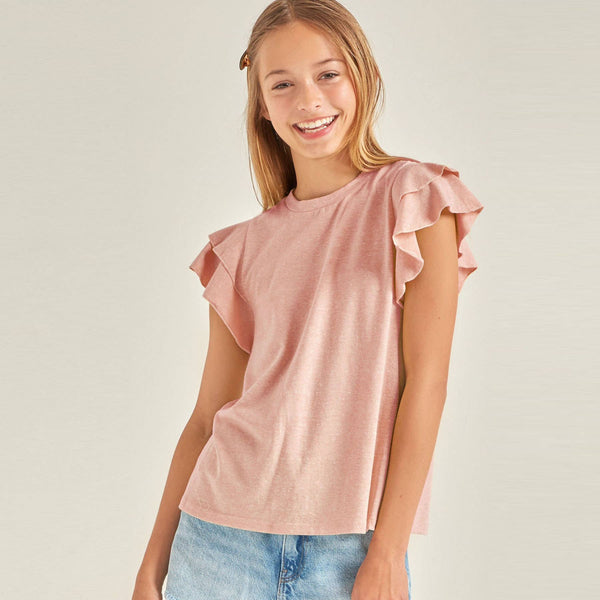 Solid Modal Flutter Sleeve Top: Sage