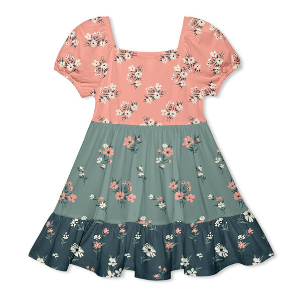 Girls Coral Picadilly Florals Ruffle-Hem A-Line Dress: