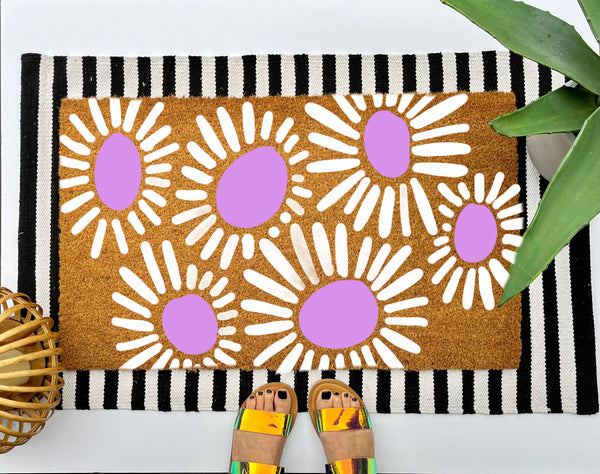 Daisy Coir Doormat, Size 18x30, Spring Floral Welcome mat