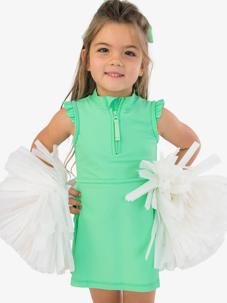 Girls Spring Green Flutter Sleeve Active Dress & Bike Short Set: Green