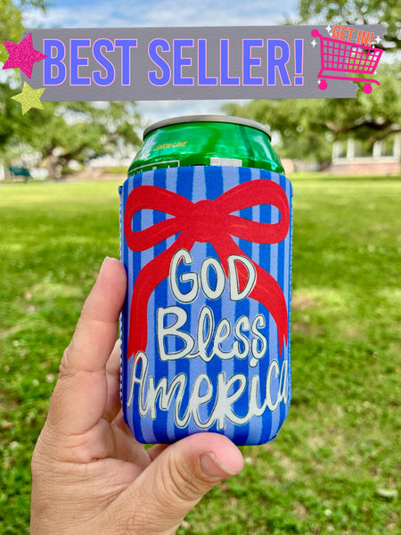 God bless America bow patriotic koozies : Regular