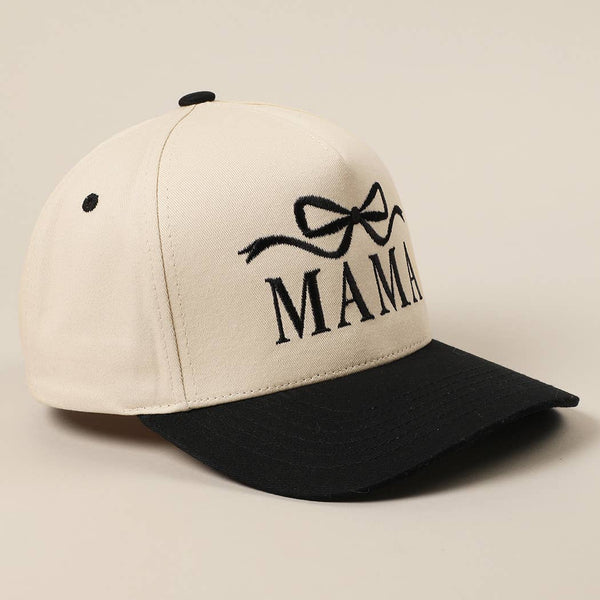 MAMA Ribbon Embroidered Two-Tone Trucker Hat: Black