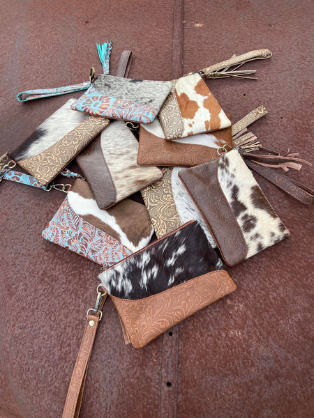 Embossed Leather Cowhide Wristlet  4 colors: Turquoise