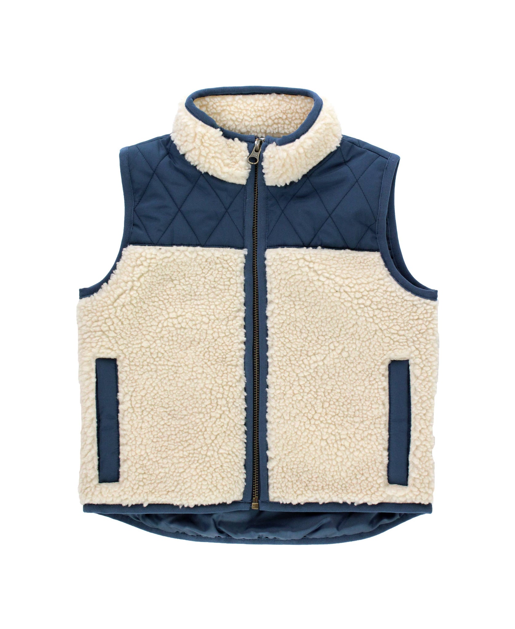 Boys Dark Navy Quilted Sherpa Vest: Blue