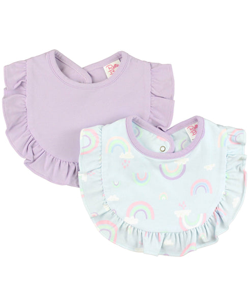 Baby Girls Ruffle Bibs Knit 2-Pack - Soft Rainbow & Lilac: Purple / One Size