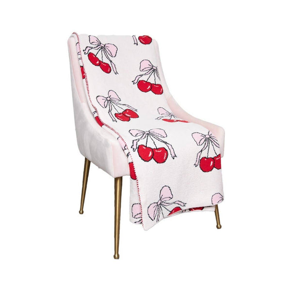 Cherry Bows All Over Soft Wholesale Blanket: Light Pink