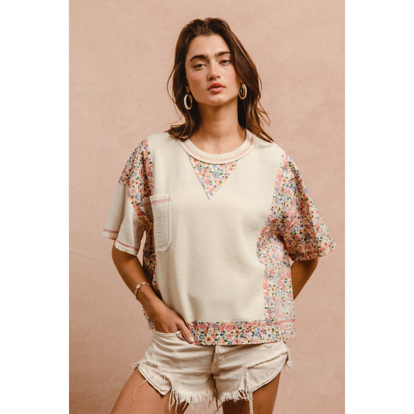 THERMAL AND GAUZE WITH FLORAL MIX AND MATCH TOP: IVORY