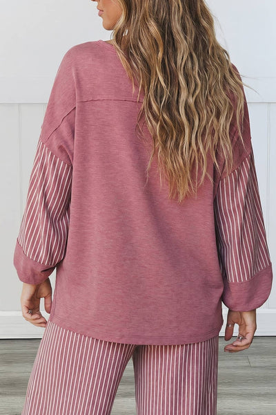 LAS Striped Patchwork Pocket Casual 2pcs Lounge Set