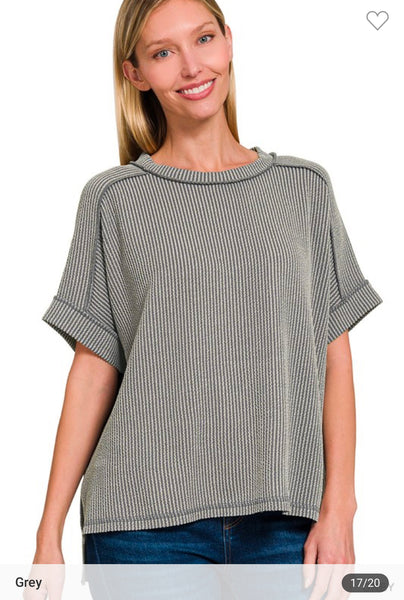 Ribbed short sleeve top