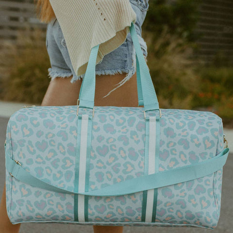 Mint Leopard Weekender Bag: Mint