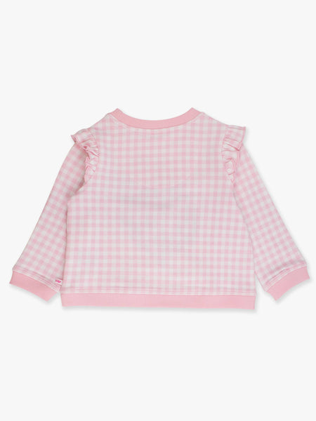 Santa Pink Gingham Applique Flutter Sweatshirt