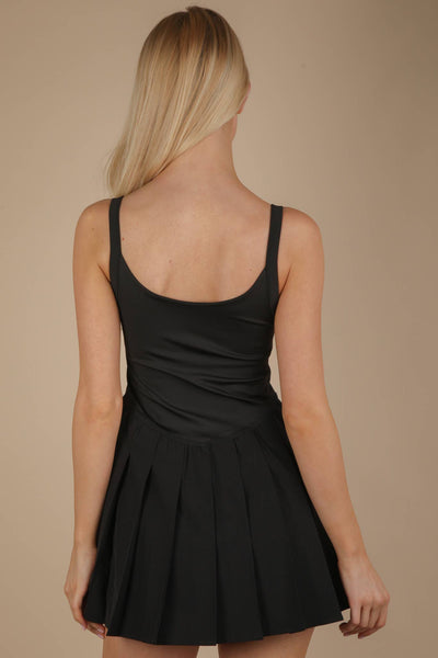 Pleated Skirt Activewear Dress W/ Under Shorts: HOT PINK