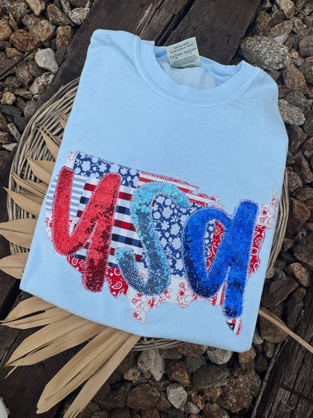 Patchwork USA Patriotic 4th of July Short Sleeve: